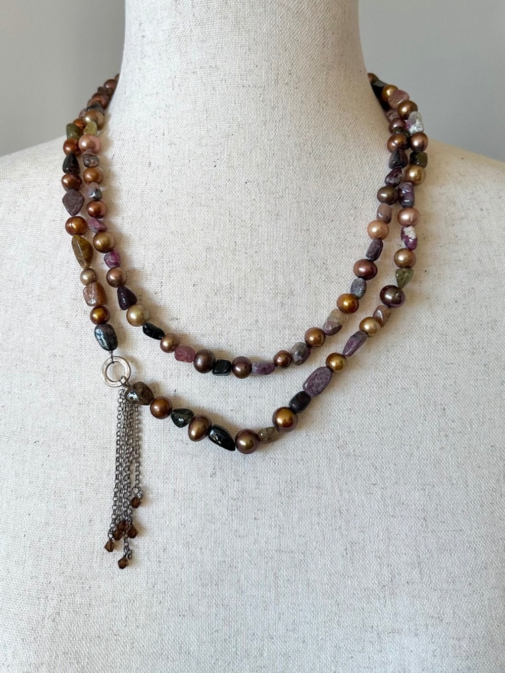 Peyote Bird Free Spirit 40" Beaded Gemstone & Pearl Convertible Tassel Necklace